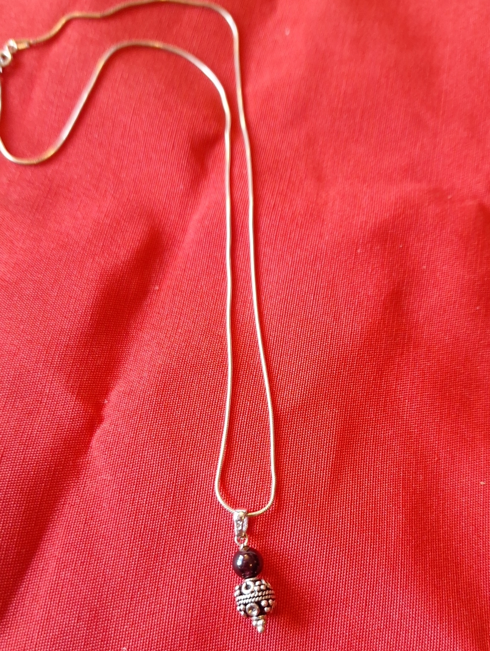 Sterling Silver Garnet Bead Pendant Necklace - Women Jewelry 10"